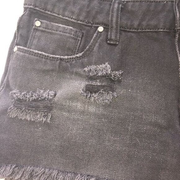 BP Jean Shorts Size 26 Black Distressed Denim Boho Beach Festival Cut Off Frayed - Picture 5 of 11